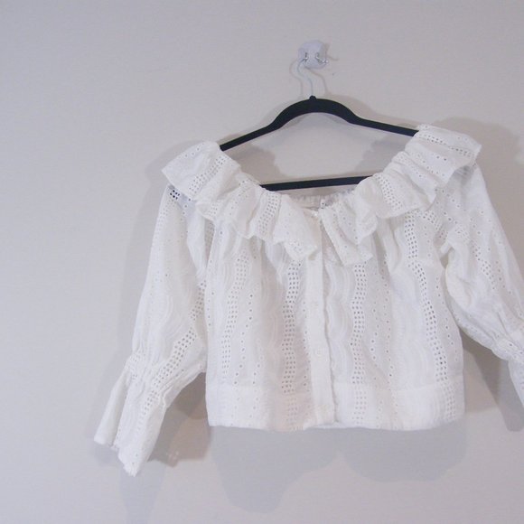 White Eyelet Crop Top - Picture 1 of 2